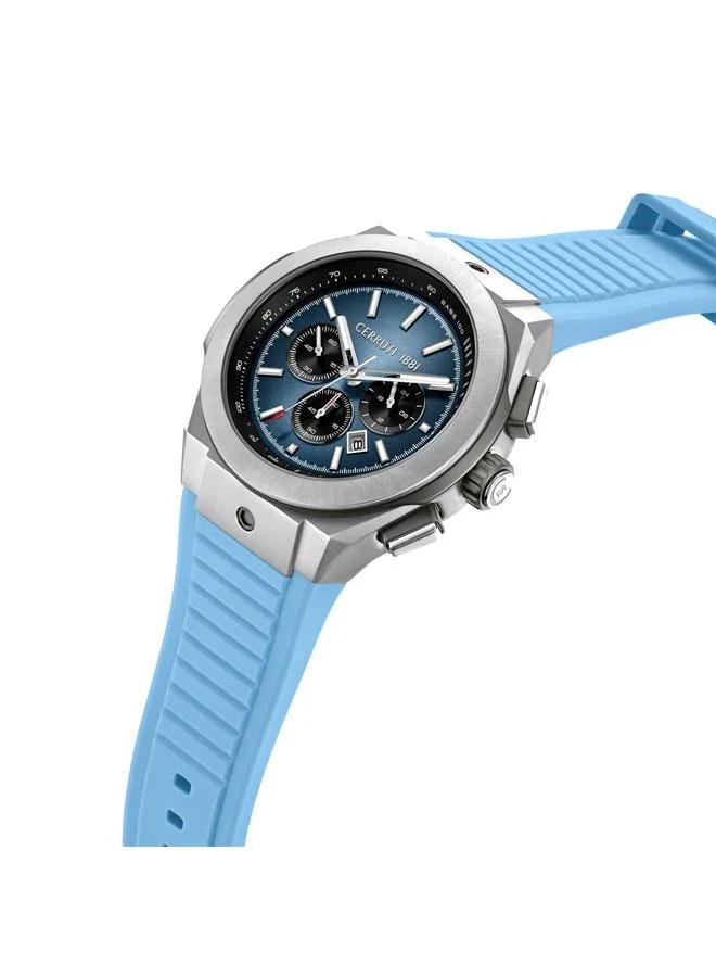 CERRUTI 1881 Ruscello Declination Light Blue Dial Silicone Strap Chronograph Watch for Men, 48mm